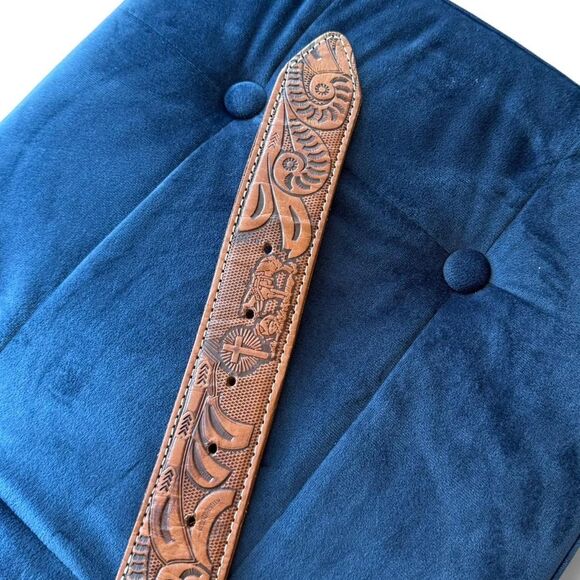 AMERICAN VINTAGE Unisex Western Leather Belt | Tooled, Engraved, Embroidered. - Picture 4 of 8